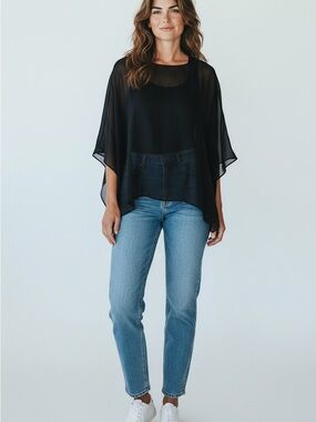 Sheer Black Poncho Blouse - Lightweight Women's Top